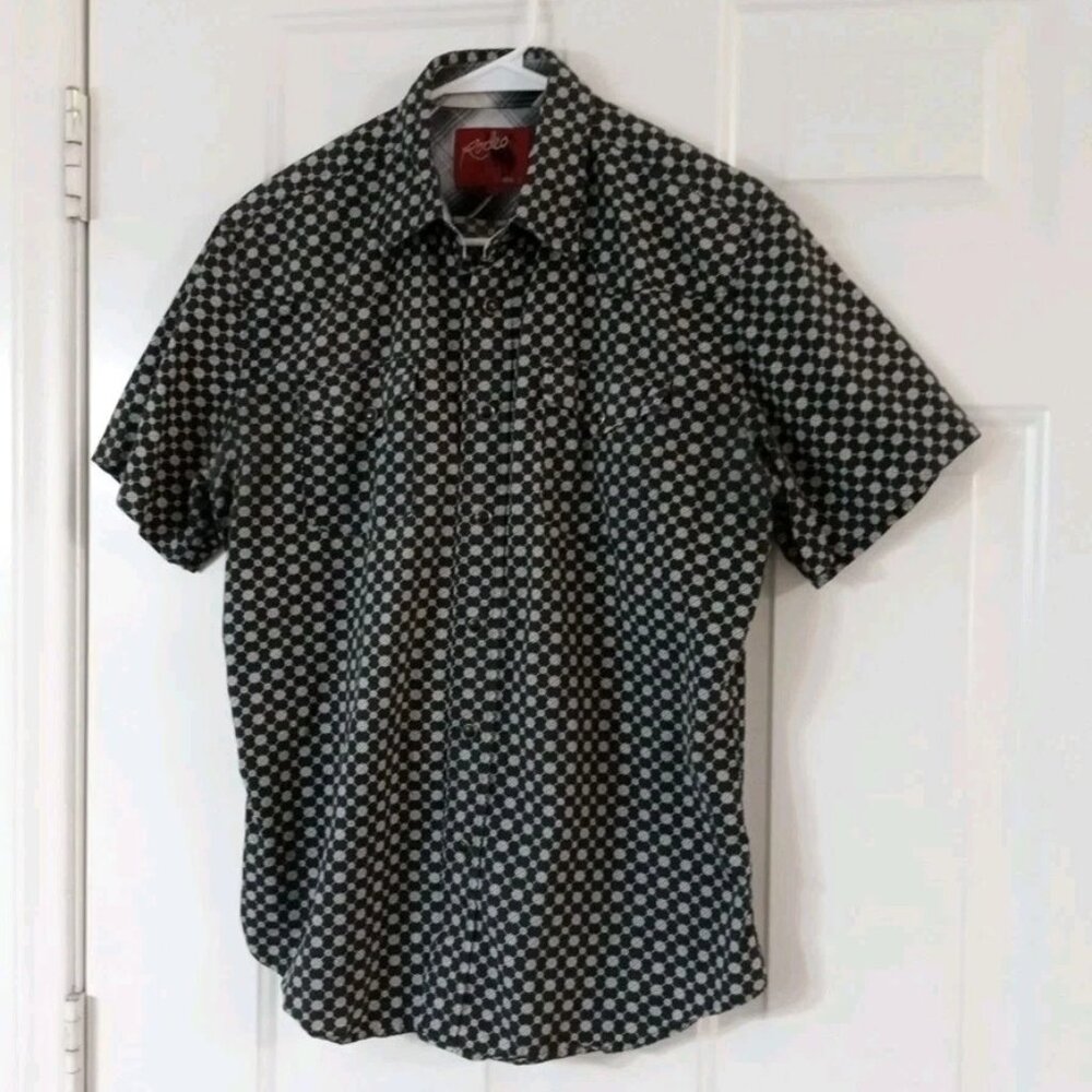 Rodeo Clothing Co. Shirt Men’s Size Medium Black Geometric Pearl Snap Western